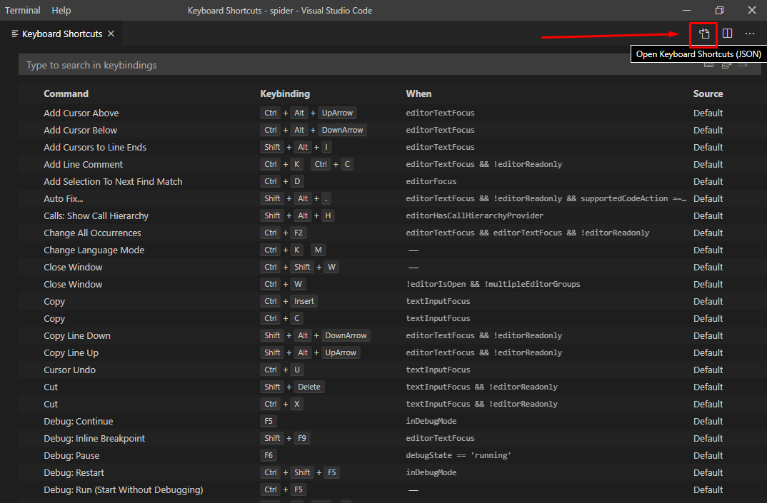 VS Code Plugin: Key Bindings JSON